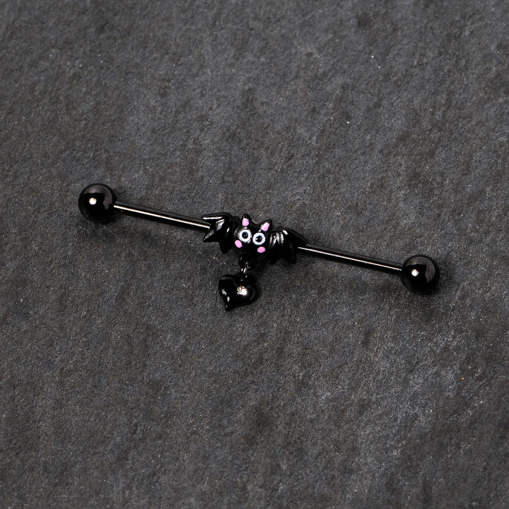 14G Clear Gem Heart Bat Halloween Dangle Industrial Barbell 38mm