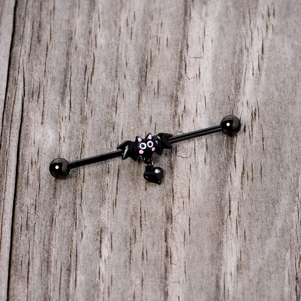 14G Clear Gem Heart Bat Halloween Dangle Industrial Barbell 38mm