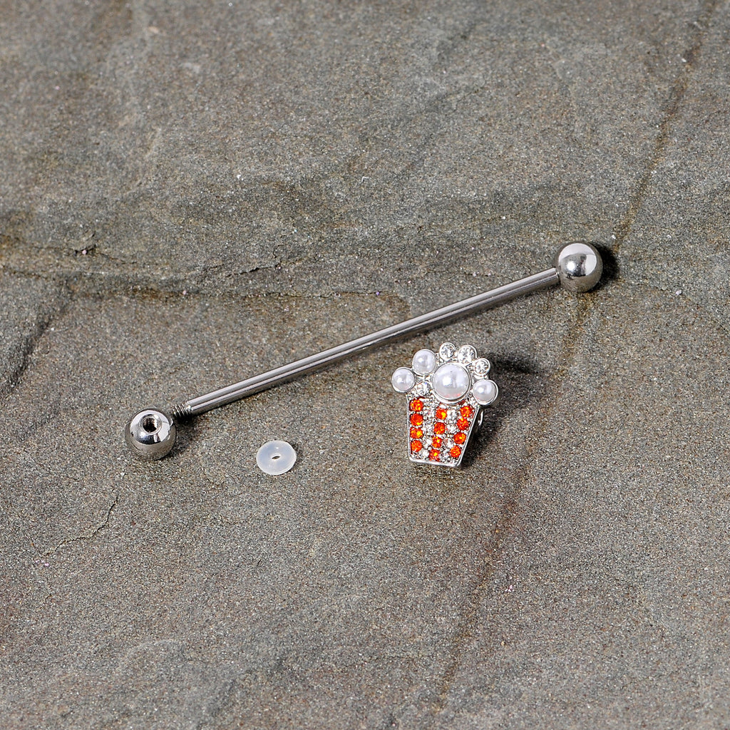 14G White Orb Movie Night Popcorn Industrial Barbell 38mm
