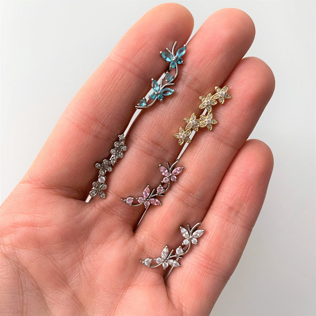 16G 1/4 Pink CZ Gem Butterflies Left Ear Cartilage Tragus