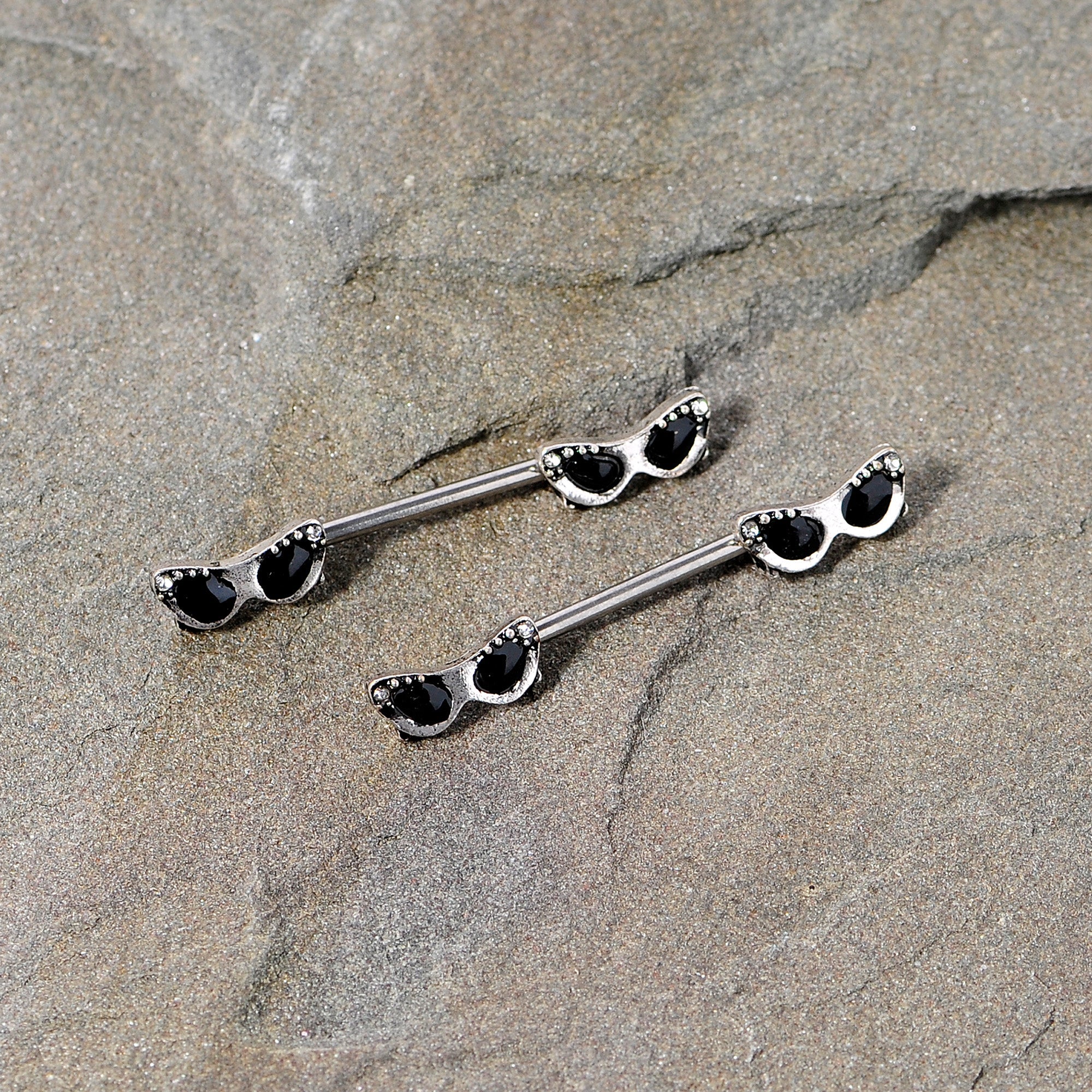 14G 9/16 Clear Gem 50s Retro Sunglasses Barbell Nipple Ring Set
