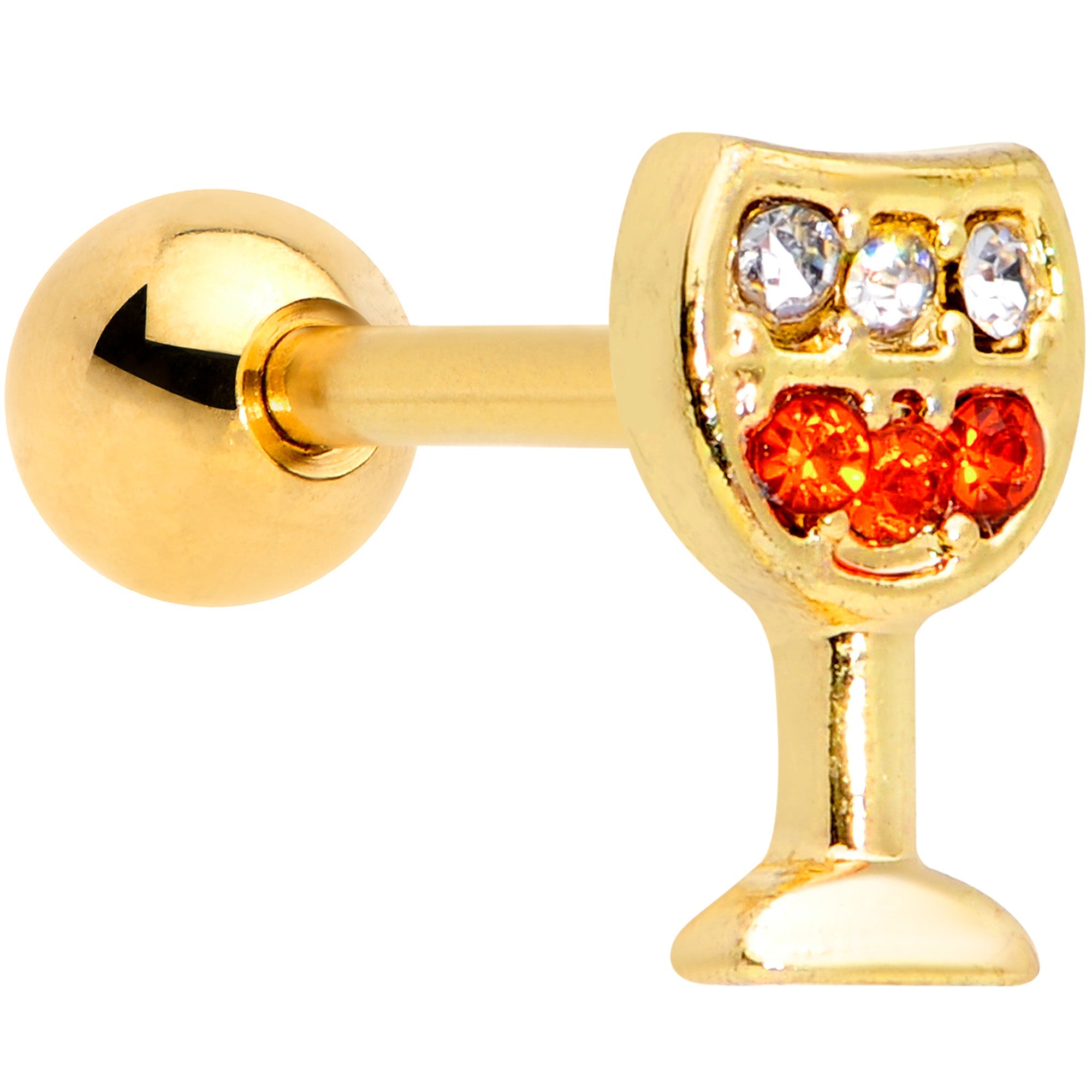 16G 1/4 Red Gem Gold Tone Holiday Wine Glass Cartilage Tragus
