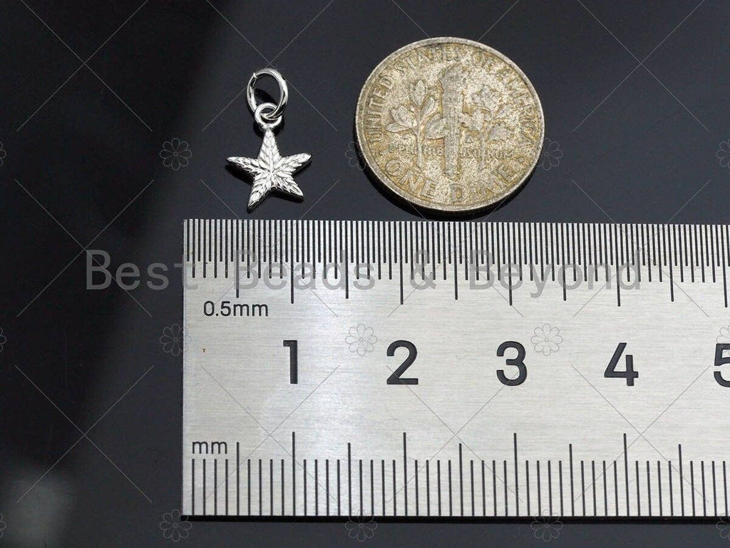 2pc Dainty Texturized Five Point Star Pendant/Charm, Bracelet Necklace Cubic Zirconia  Star Pendant Charm, 8x10mm,sku#Z1232