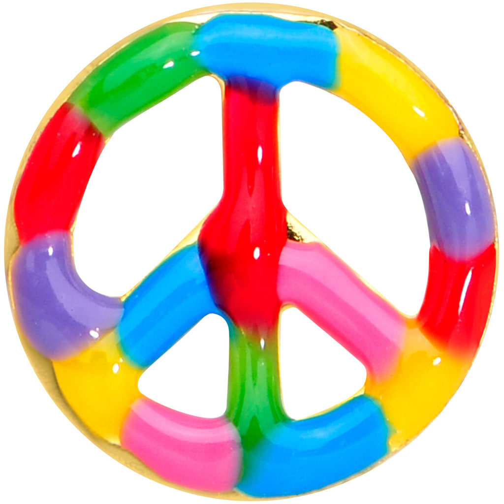 18G 5/16 Gold Tone Rainbow Hippie Peace Sign L Shaped Nose Ring