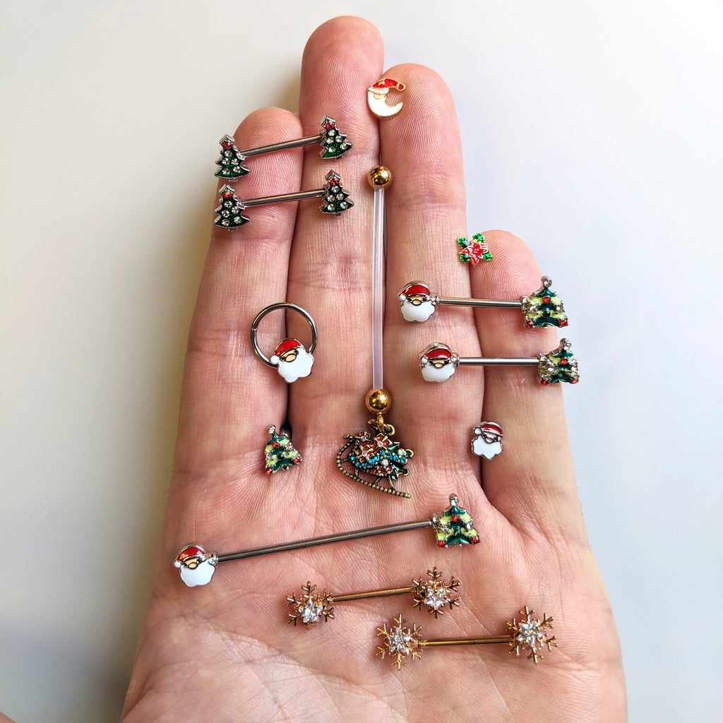 Green Gem Santa Sleigh Christmas Dangle Pregnancy Belly Ring