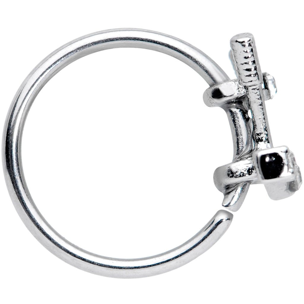 20G 5/16 Clear CZ Gem Crossed Golf Clubs Nose Hoop