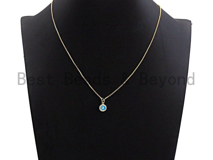 Pave CZ Enamel Round With Blue Evil Eye Charm, Enamel Evil Eye Charm,Enamel Pendant, Oil Drop jewelry Findings,9x11mm,sku#Z384