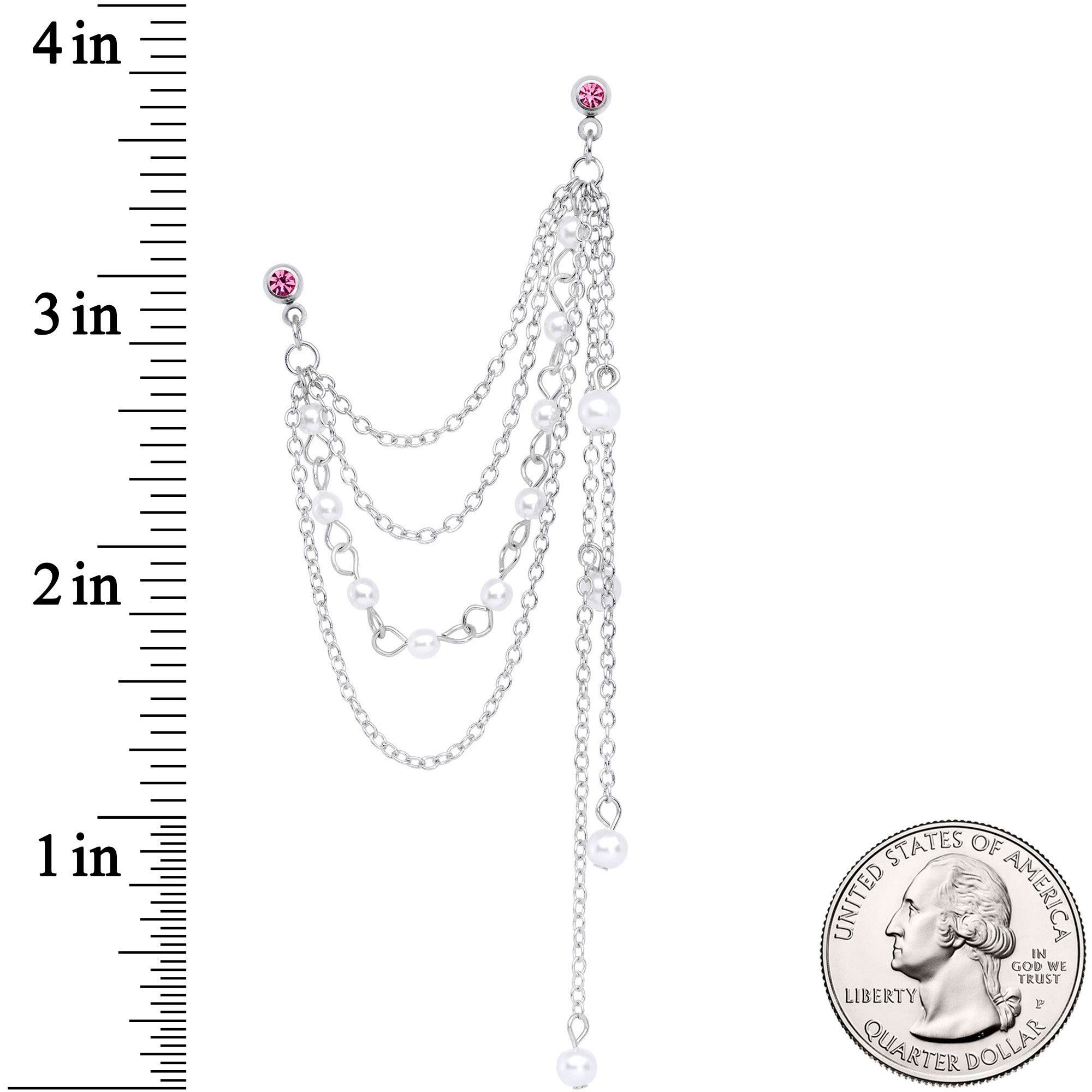 16G 1/4 Pink Gem Multiple Dangle Cartilage Chain Earring