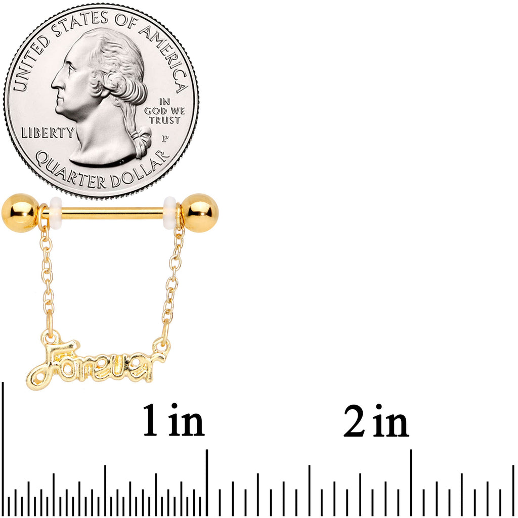 14G 1/2 Gold Tone Love Forever Chain Dangle Nipple Ring Set