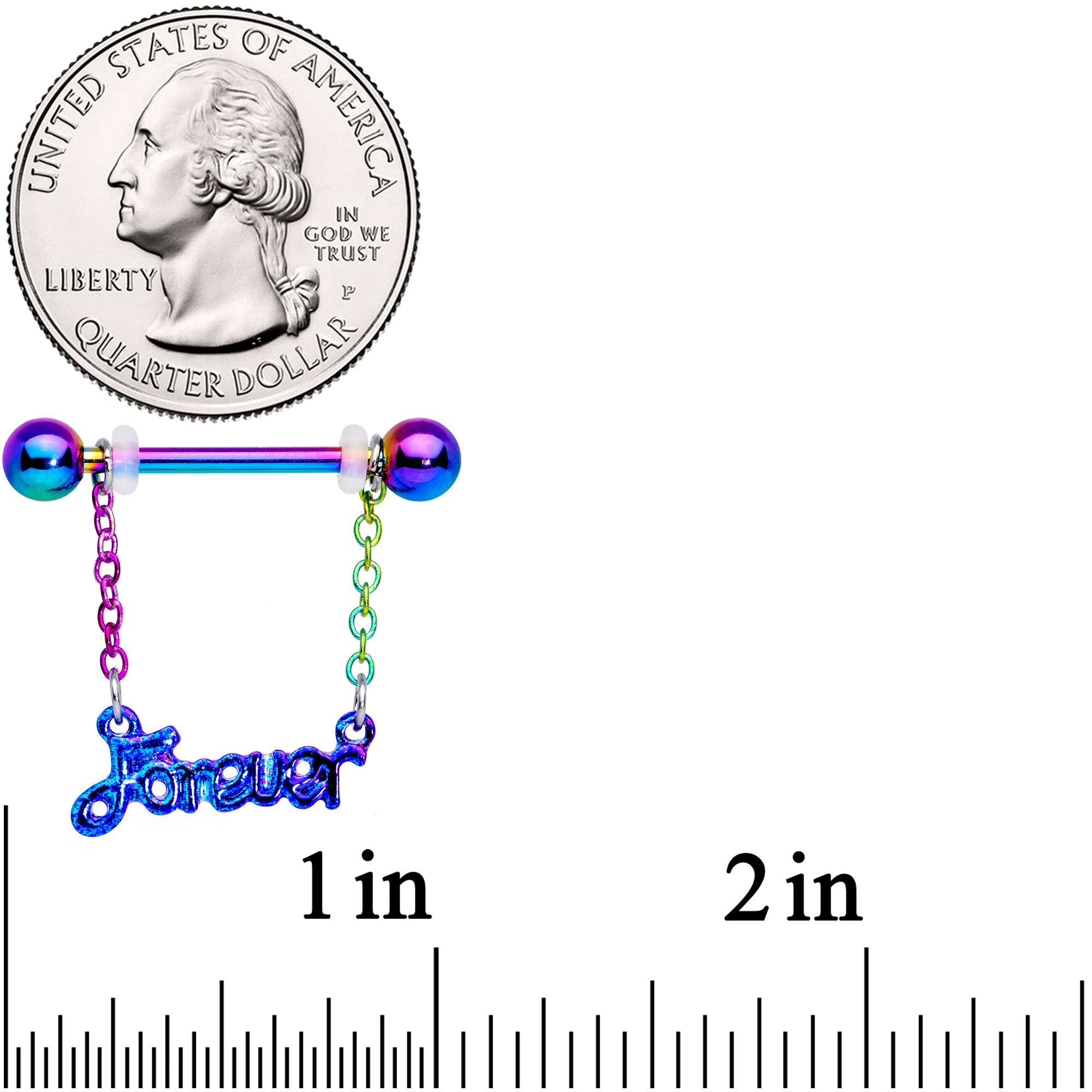14G 18mm Rainbow Love Forever Chain Dangle Nipple Ring Set