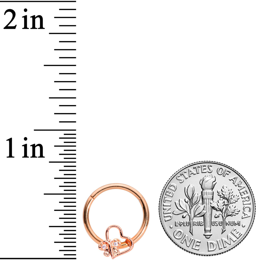 16G 3/8 Clear CZ Gem Rose Gold Tone Heart Septum Clicker