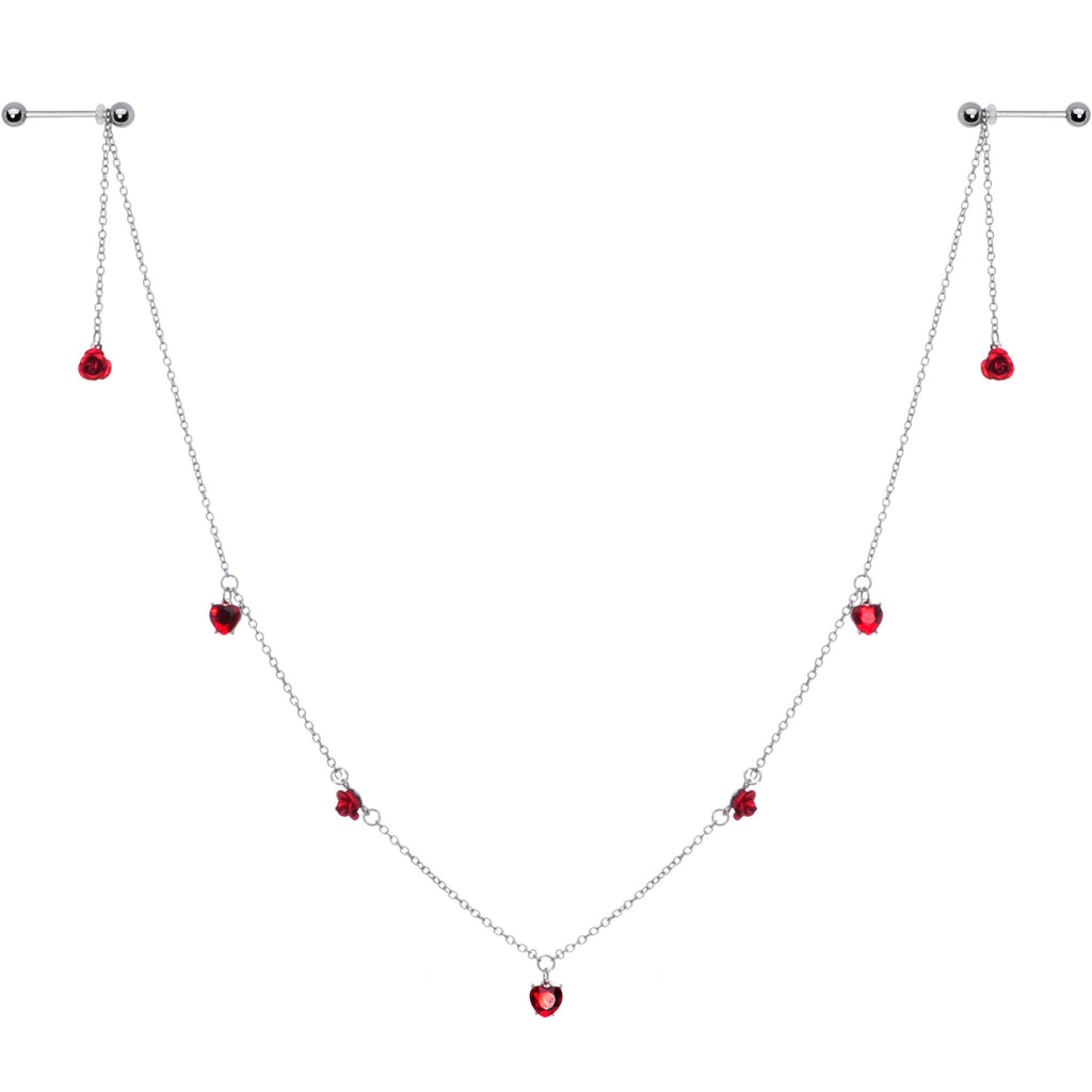 14G 9/16 Red Rose Flower Valentine Dangle Nipple Chain