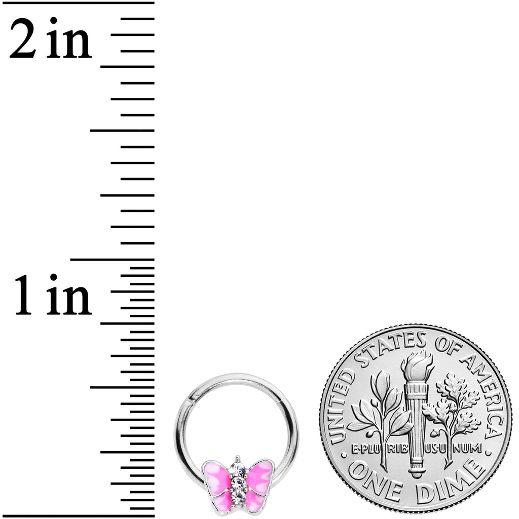16G 3/8 Clear Gem Pink Butterfly Septum Ring
