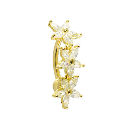 16G Solid 14K Yellow Gold Top Mount Cubic Zirconia Lily Drop Belly Ring