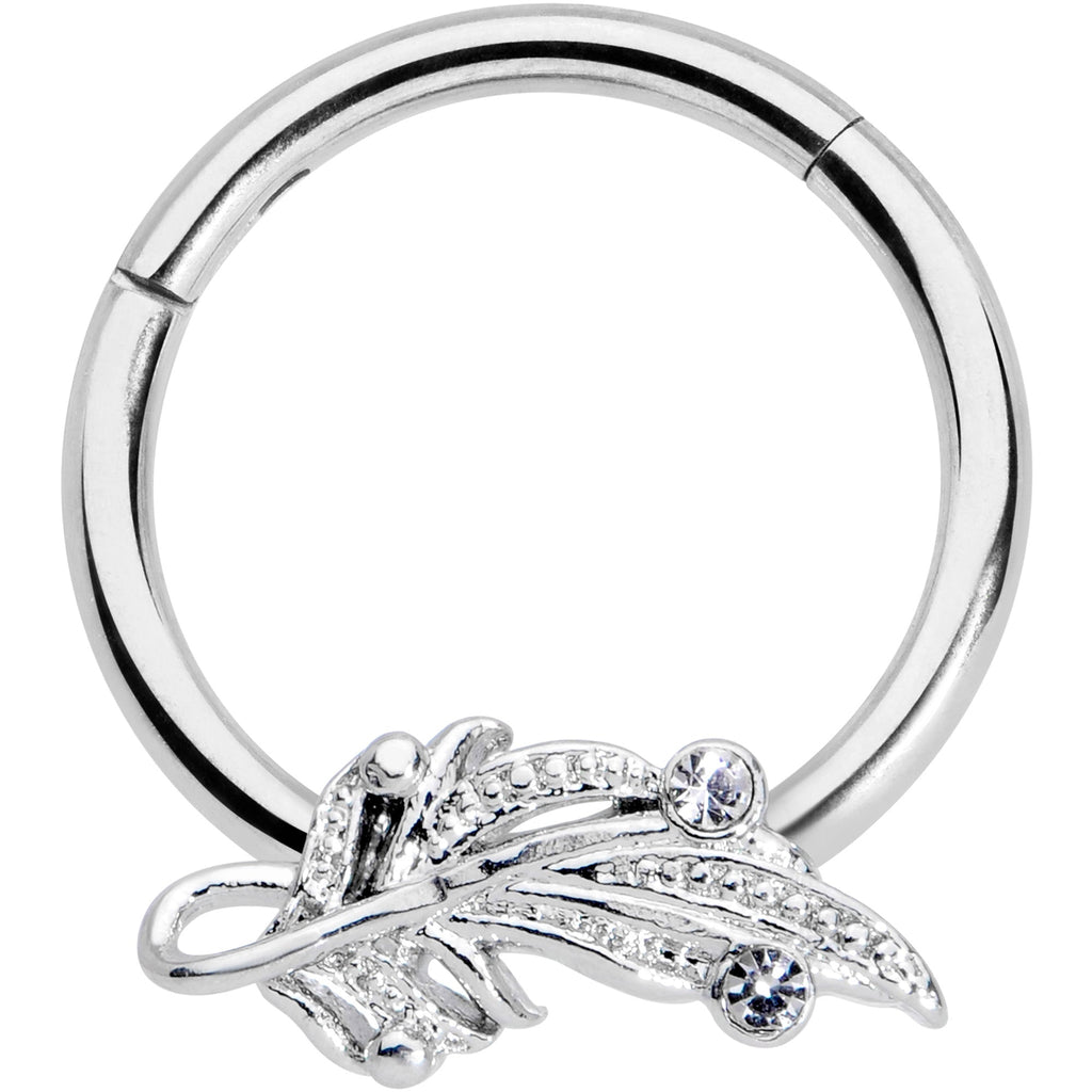 16G 3/8 Clear Gem Elegant Swirl Hinged Segment Ring