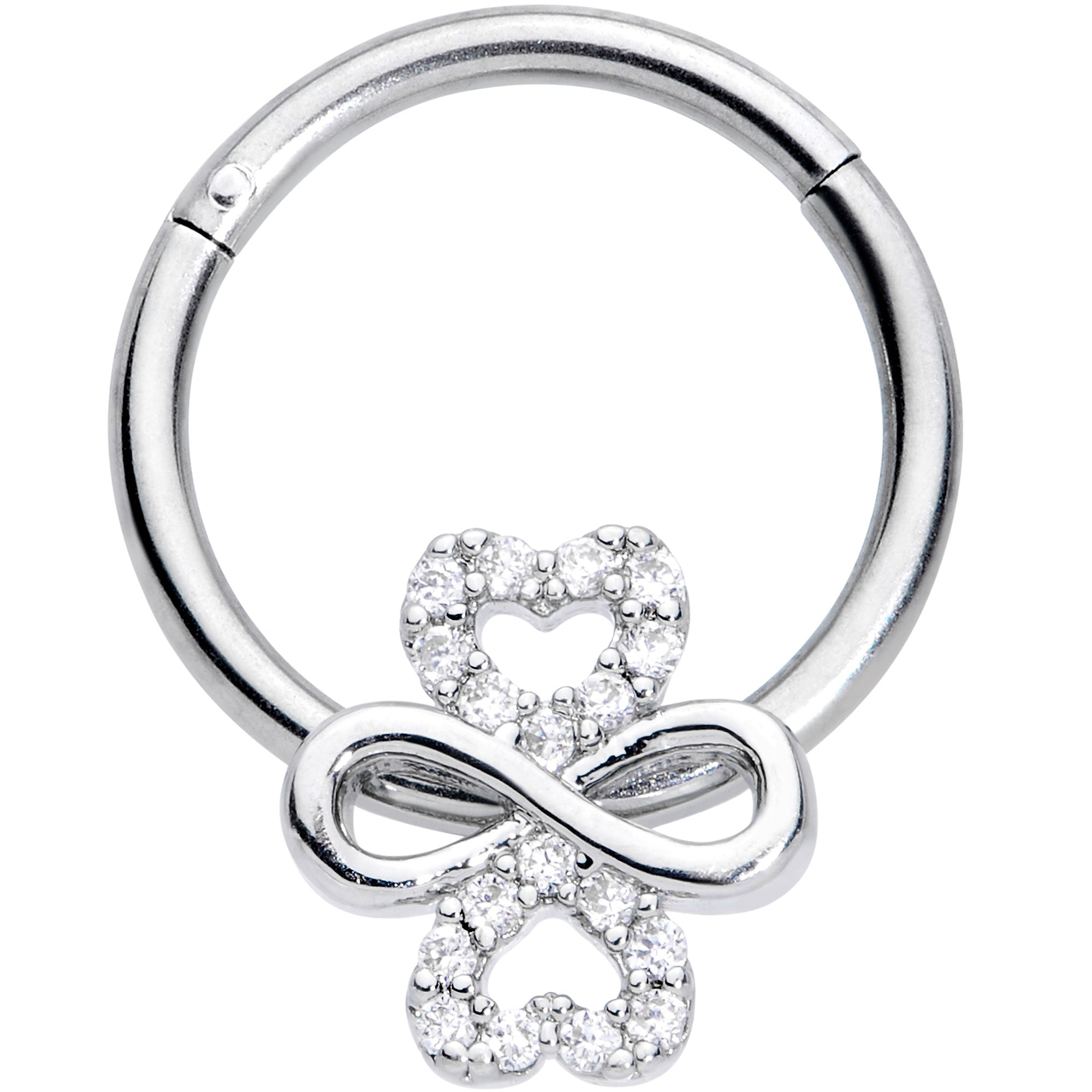 16G 3/8 Clear Gem Heart Shamrock St Patricks Hinged Segment Ring
