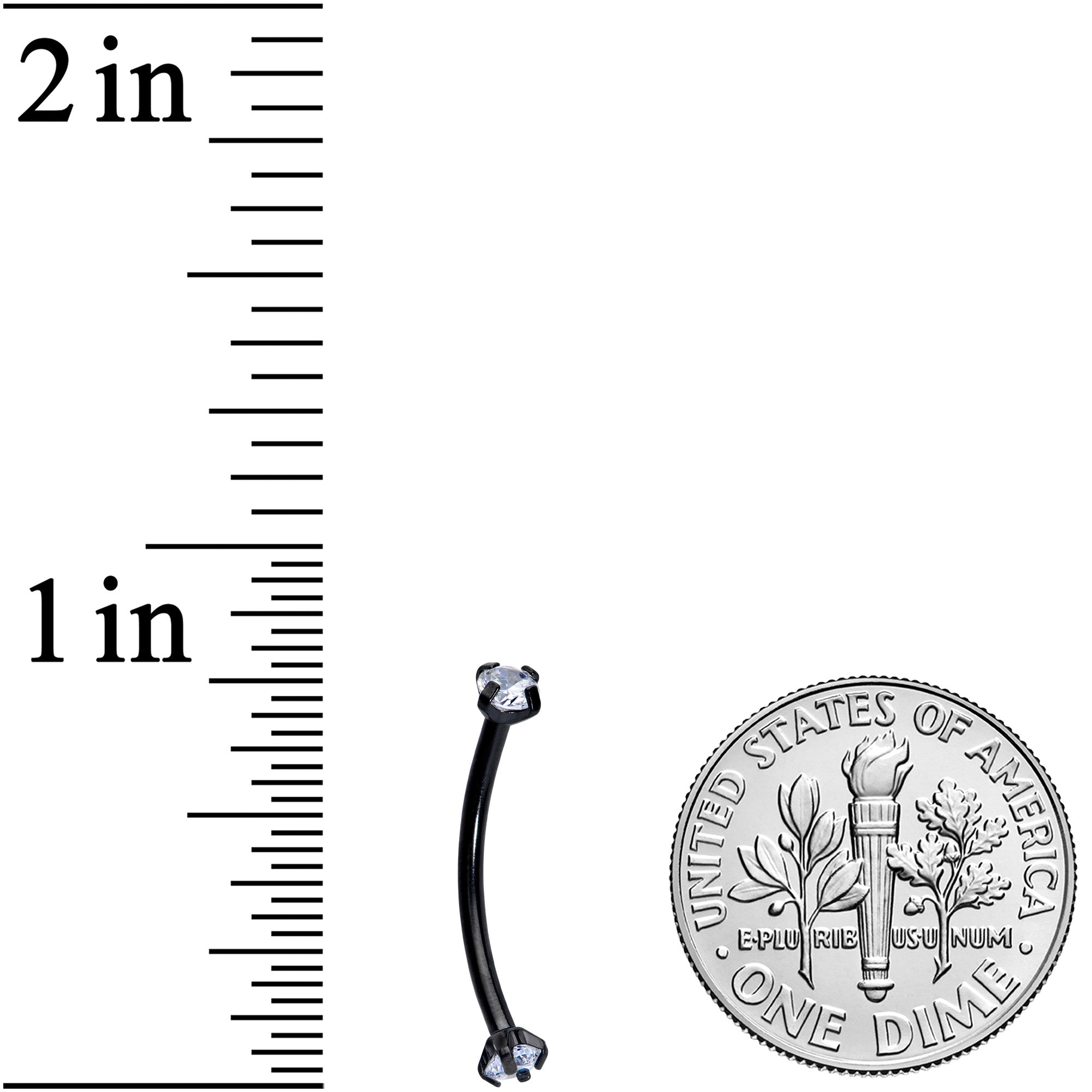 16G 9/16 Clear CZ Gem End Black Curved Barbell