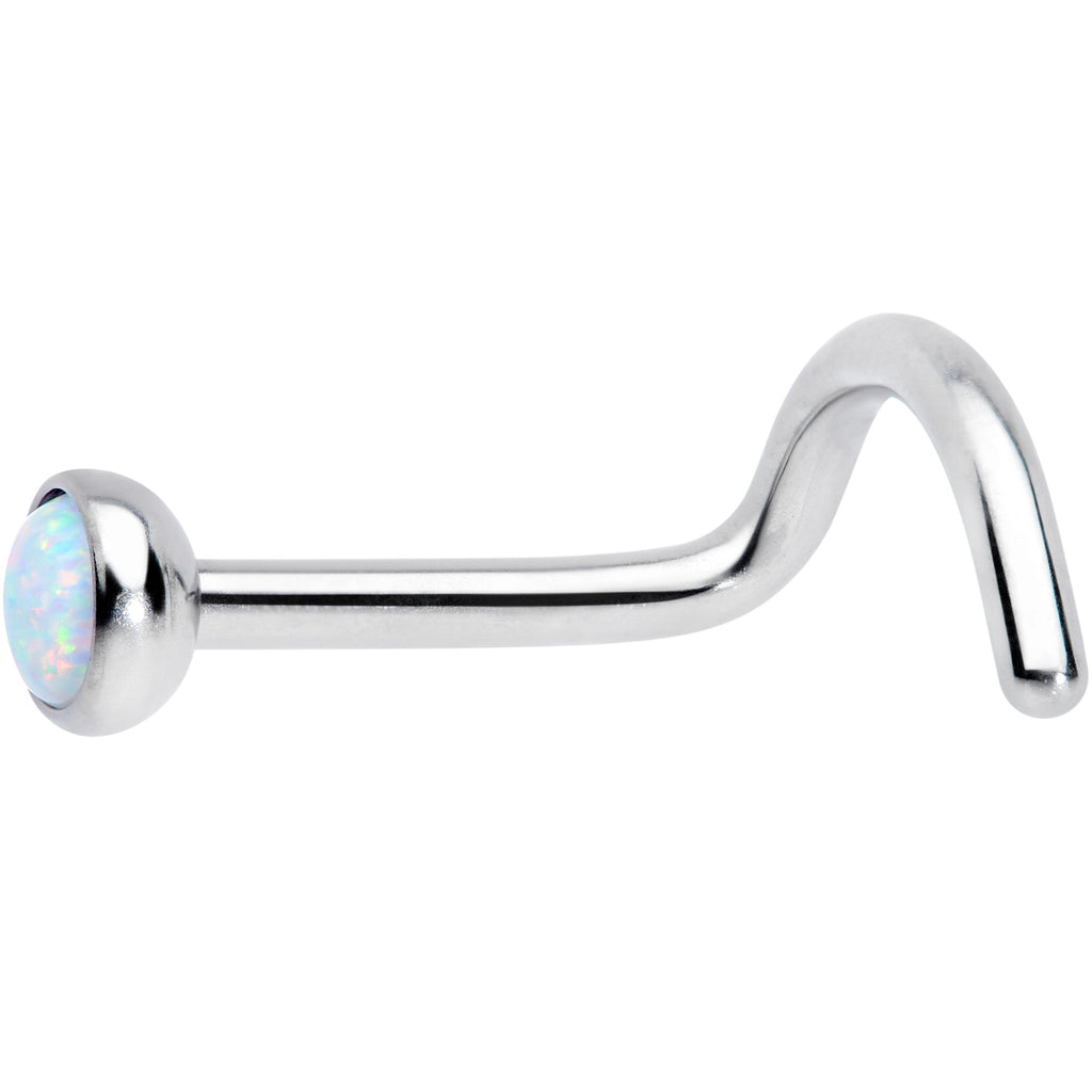 18G 7mm White 3mm Synthetic Opal Titanium Left Nose Ring Screw