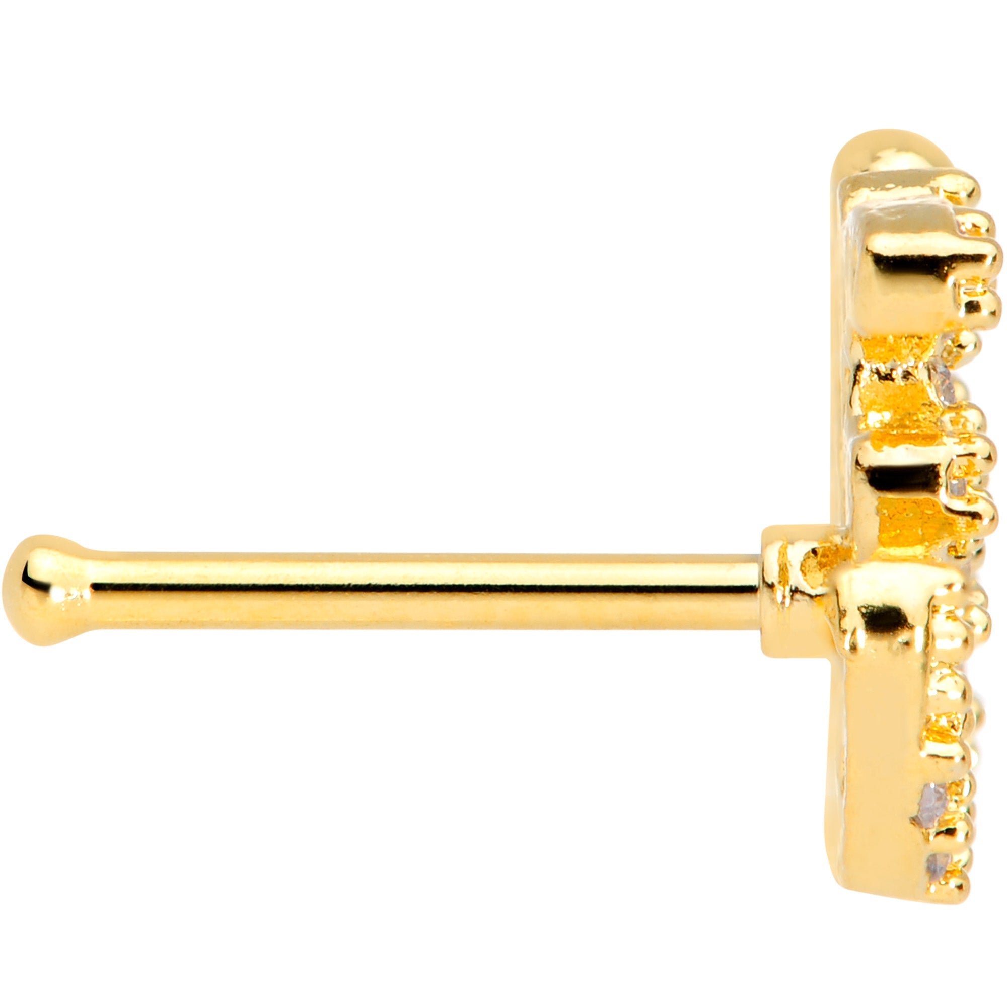 20G 1/4 Clear CZ Gem Gold Tone Amazing Om Nose Bone