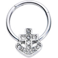 16G 3/8 Clear Gem Nautical Anchor Hinged Segment Ring