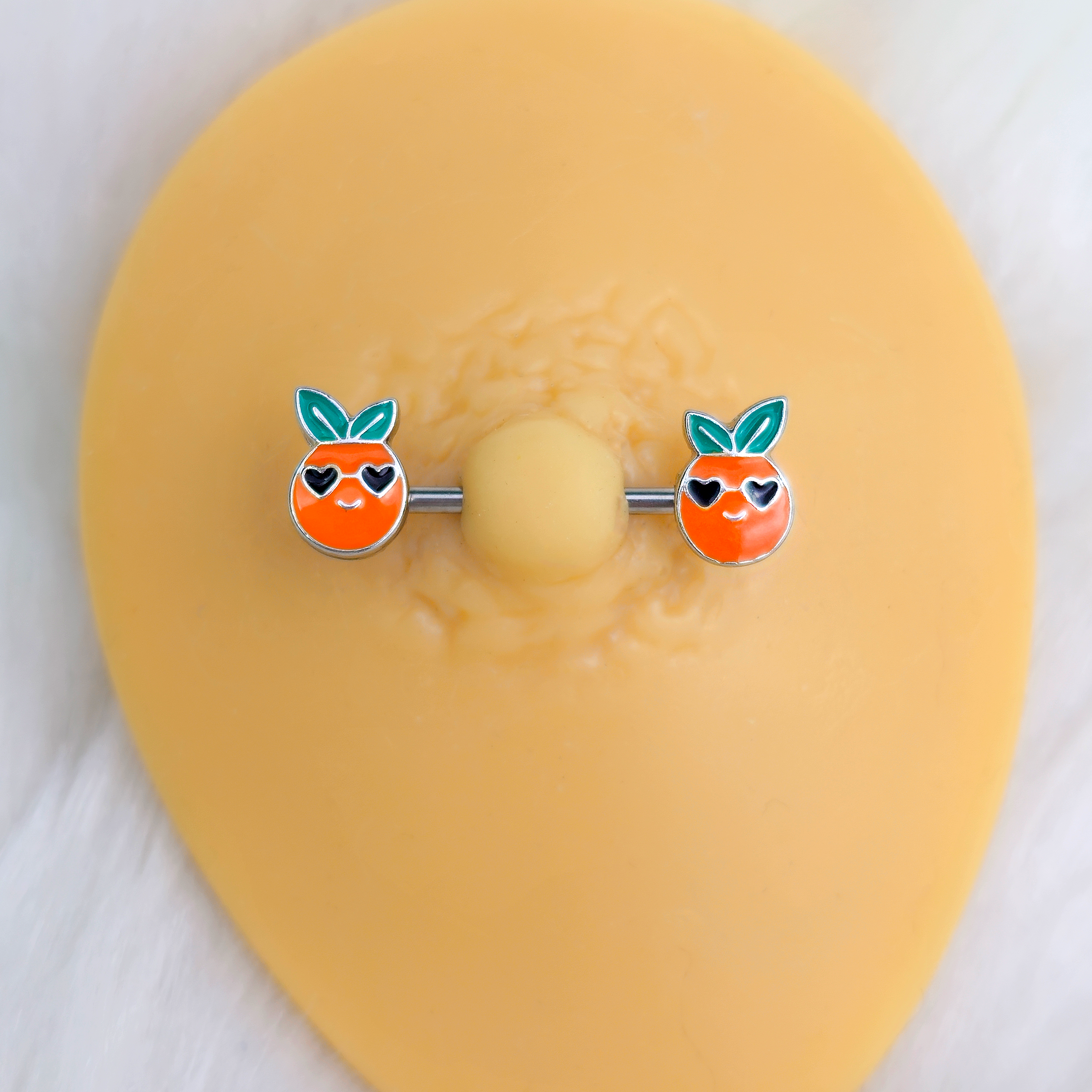 14G 5/8 Citrus Fun Orange Fruit Barbell Nipple Ring Set