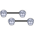 14G 9/16 Black Calavera Sugar Skull Barbell Nipple Ring Set