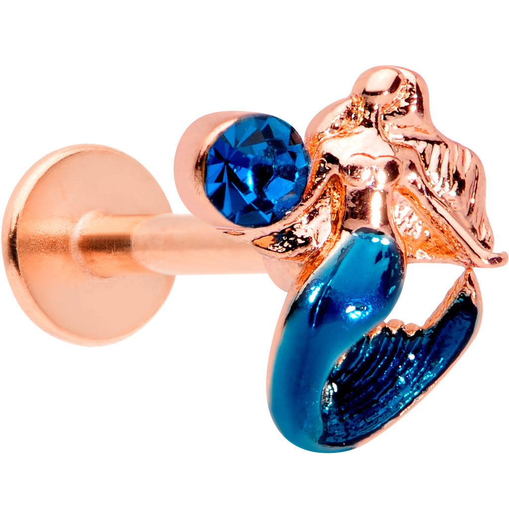 16G 5/16 Blue Gem Rose Gold Tone Mermaid Labret Monroe Tragus
