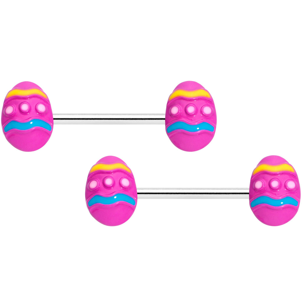14G 9/16 Pink Easter Egg Barbell Nipple Ring Set