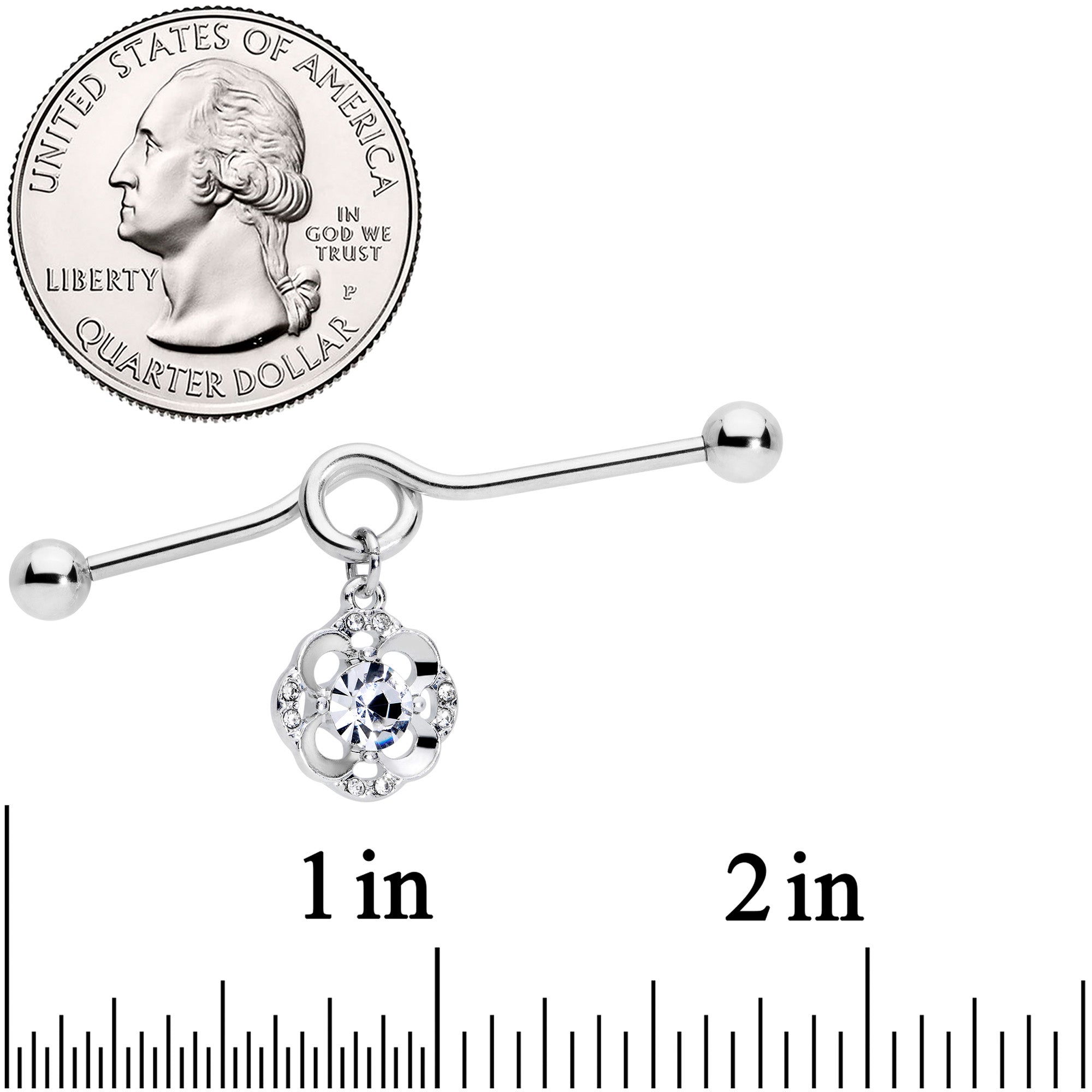 14G Clear Gem Classic Clover Dangle Project Bar 38mm