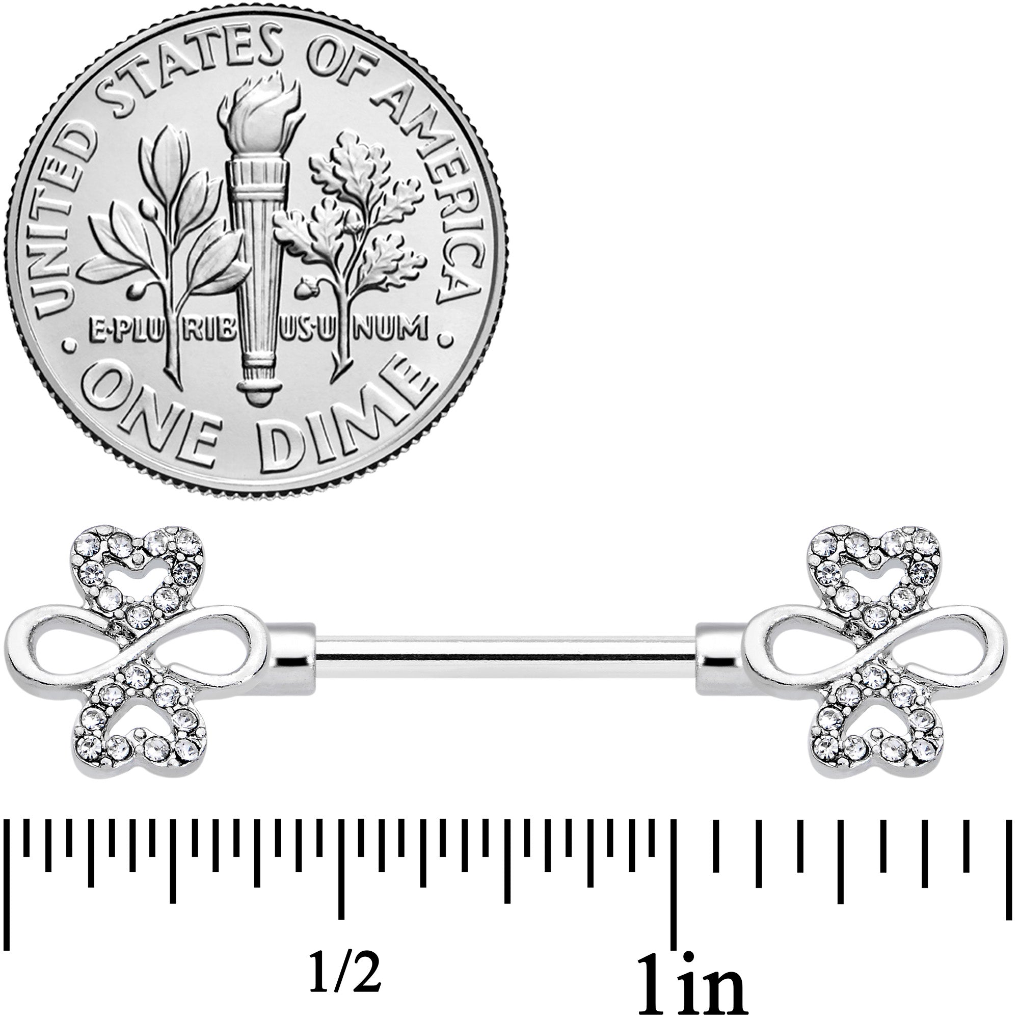 14G 9/16 Clear Gem Heart Shamrock Barbell Nipple Ring Set