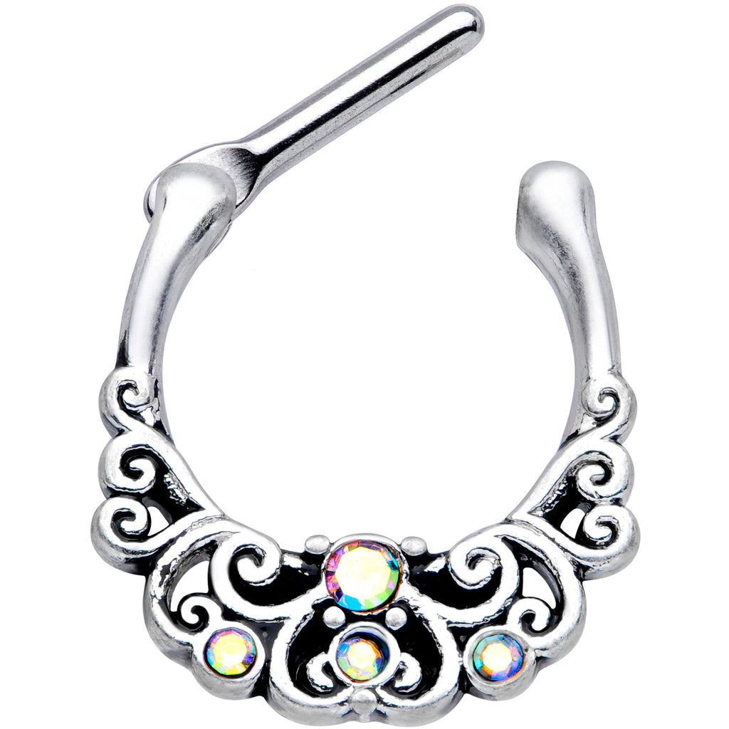 16G 3/8 Aurora Gem Scrolling Hearts Cartilage Clicker