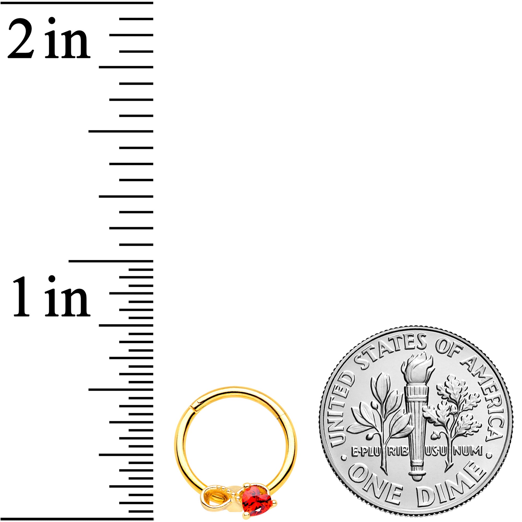 16G 3/8 Red Gem Gold Tone Treble Clef Septum Ring