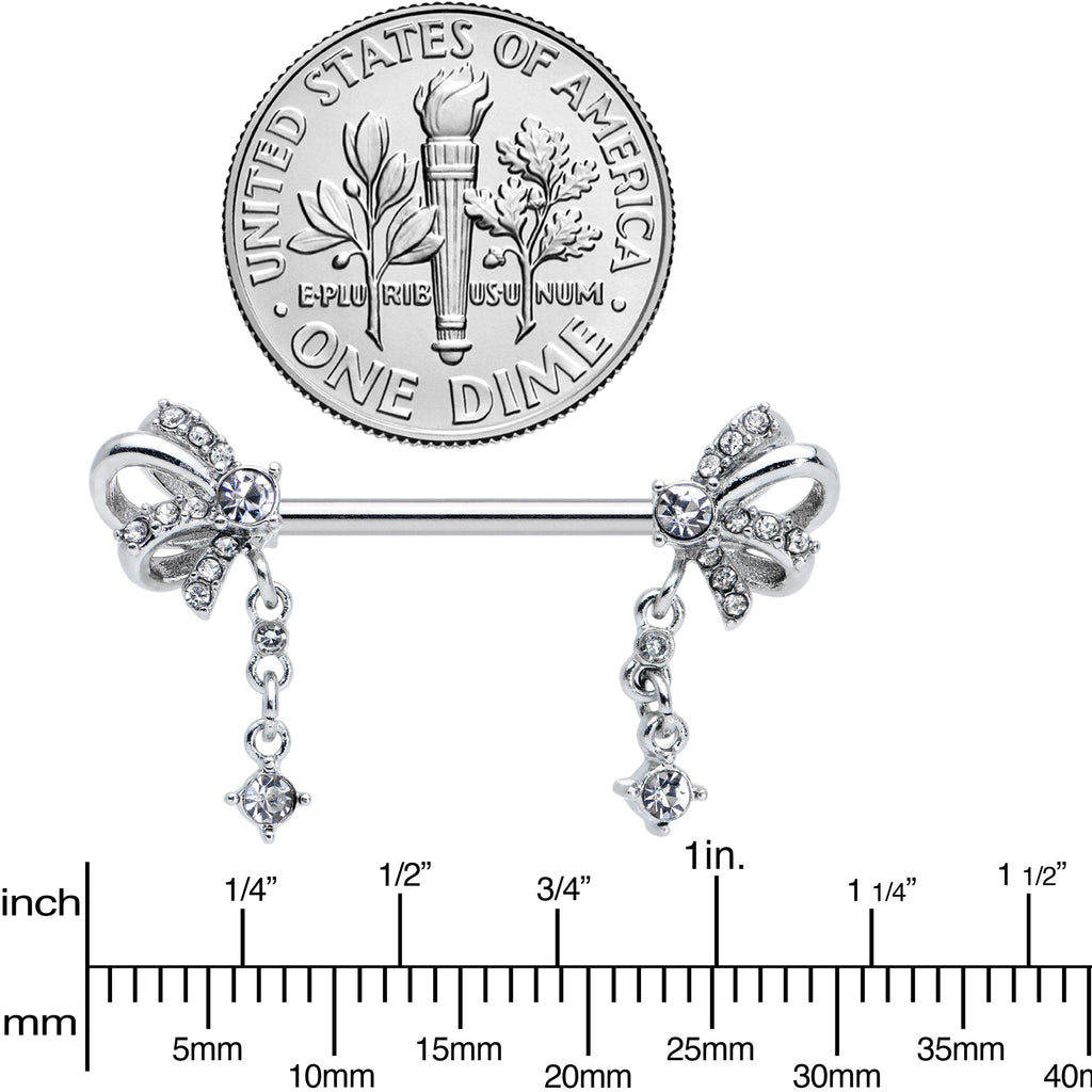 14G 9/16 Clear Gem Looping Bow Dangle Barbell Nipple Ring Set