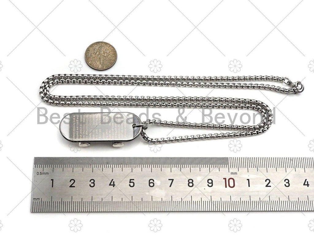 Skateboard pendant Chain Necklace-Bible verse Cross Engraved Pendant, Stainless Steel Men's Necklace - Pendant Necklace , sku#L344