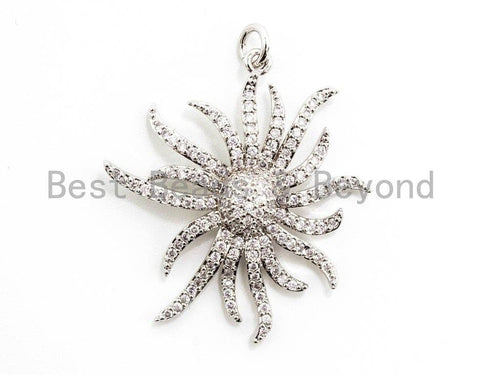 CZ Micro Pave Sunburst Pendant/Charm, Cubic Zirconia Pave Pendant, 30x32mm,sku#F352