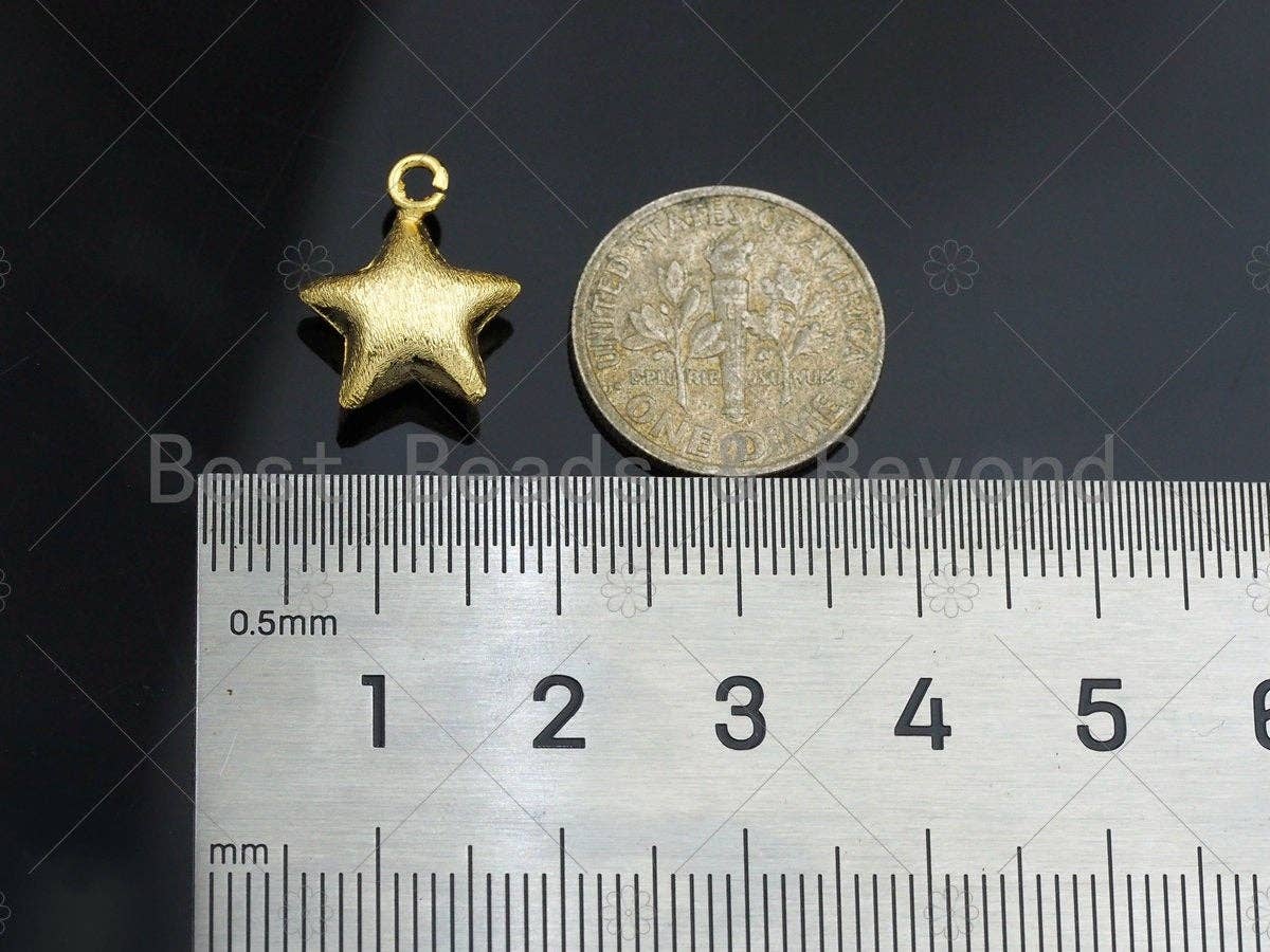 Brushed Gold Puffy Star Charm/Pendant, Star Shape Charm, Gold Star Pendant, Gold plated charm, 13mm, Sku#Y329
