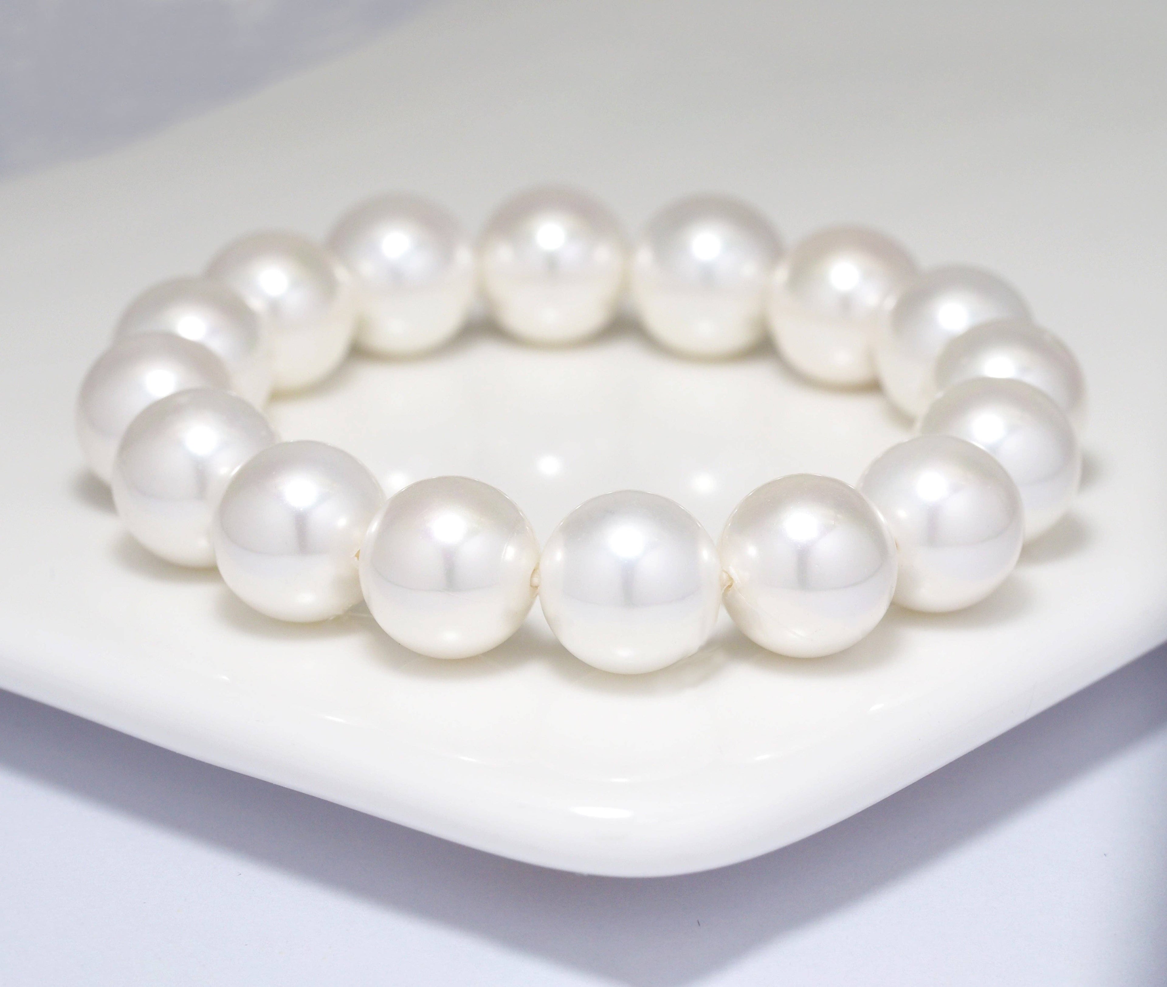 Natural Round Smooth White MOP Stretchy Bracelet, 8mm/10mm/12mm, Sku#EF277
