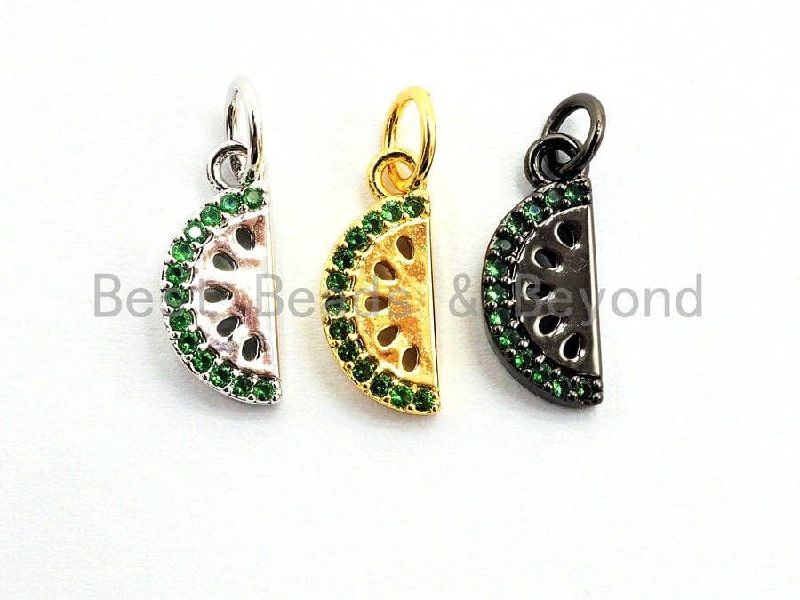 Green CZ Micro Pave Watermelon Slice Charm, Cubic Zirconia Pave Fruit Pendant/Charm, Micro Pave Watermelon Charm, 5x12mm, sku#Y141