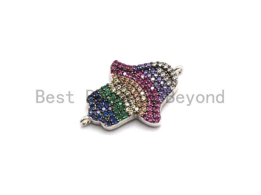 Rainbow CZ Micro Pave Hamsa Hand Connector for Bracelet/Necklace, Hamsa Hand Connector, Spacer Connector, 15x26mm,sku#E440