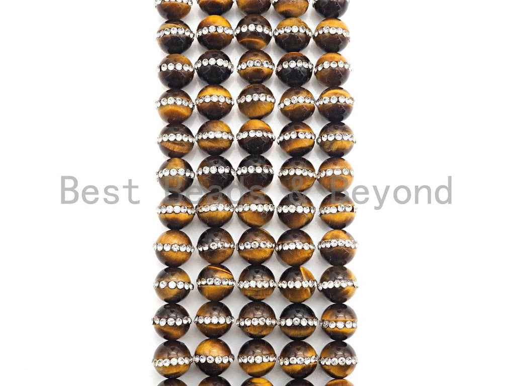 High Quality Yellow Tiger Eye with rhinestone inlaid, 6mm/8mm/10mm/12mm/14mm, Tiger eye Beads, 15.5inch Full strand, SKU#V51