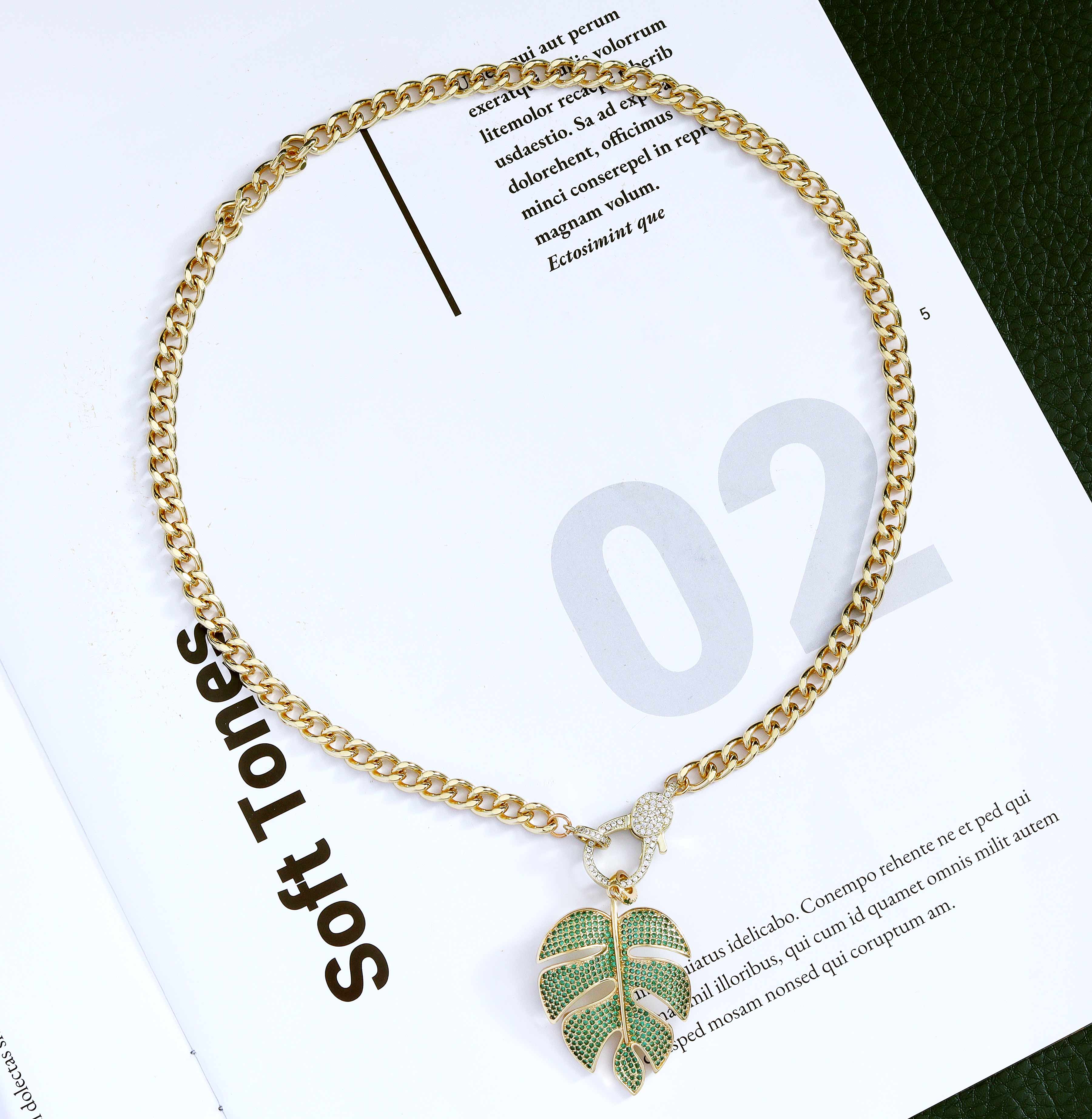 Leaf Cuban Chain Necklace, sku#CL08