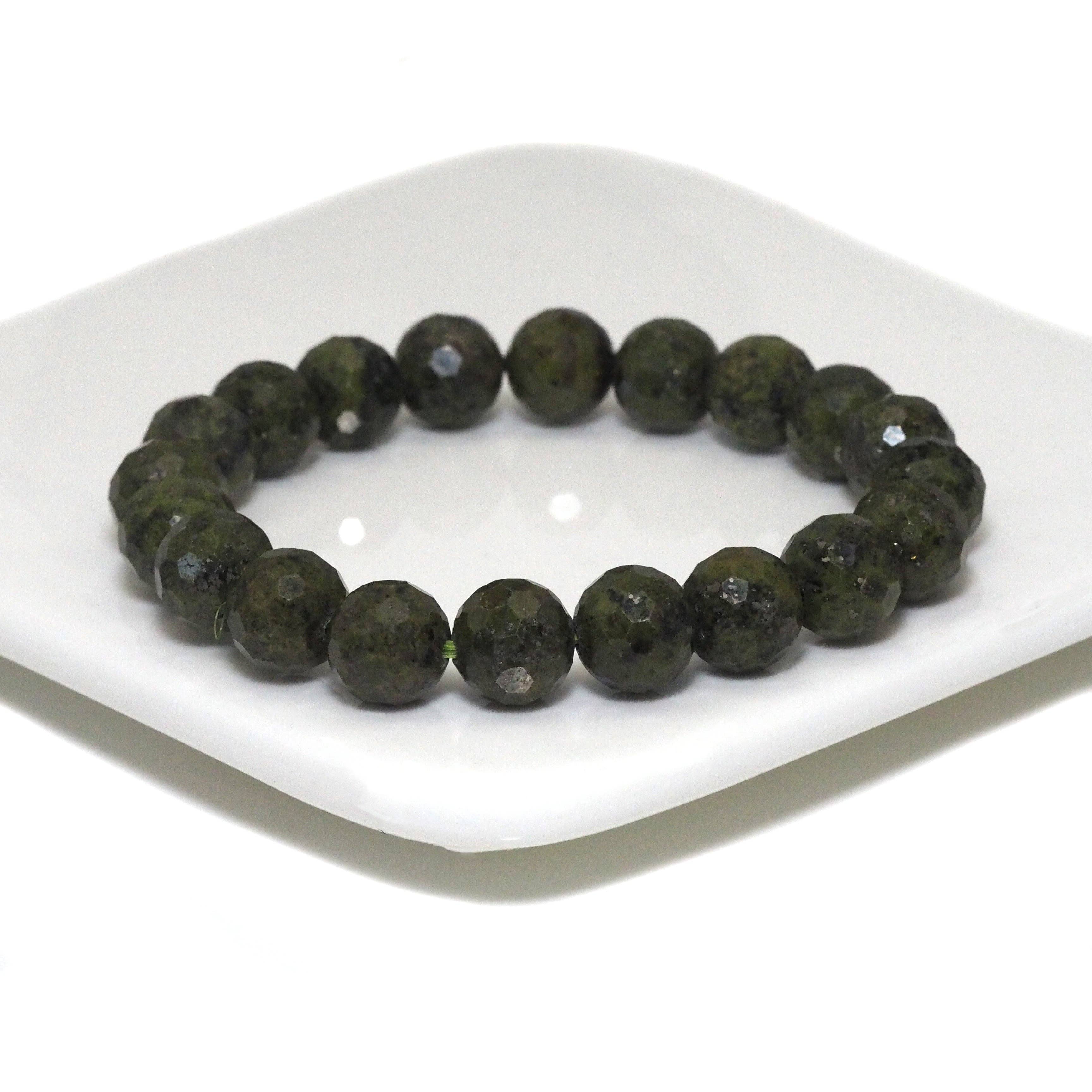 Genuine Chlorastvolite Round Faceted Stretchy Bracelet, 8mm/10mm, Sku#EF306