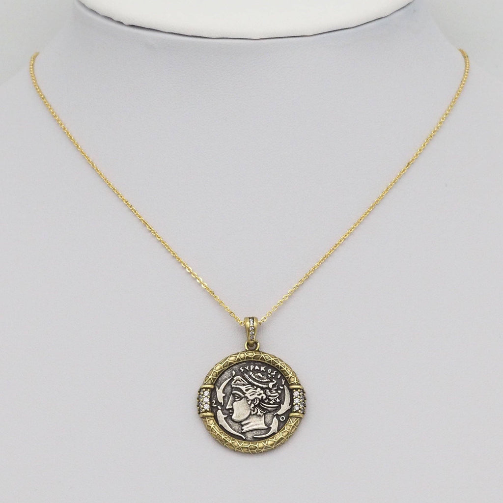 Double-Sided Antique Ancient Greek Coin Charm, Sku#Y886