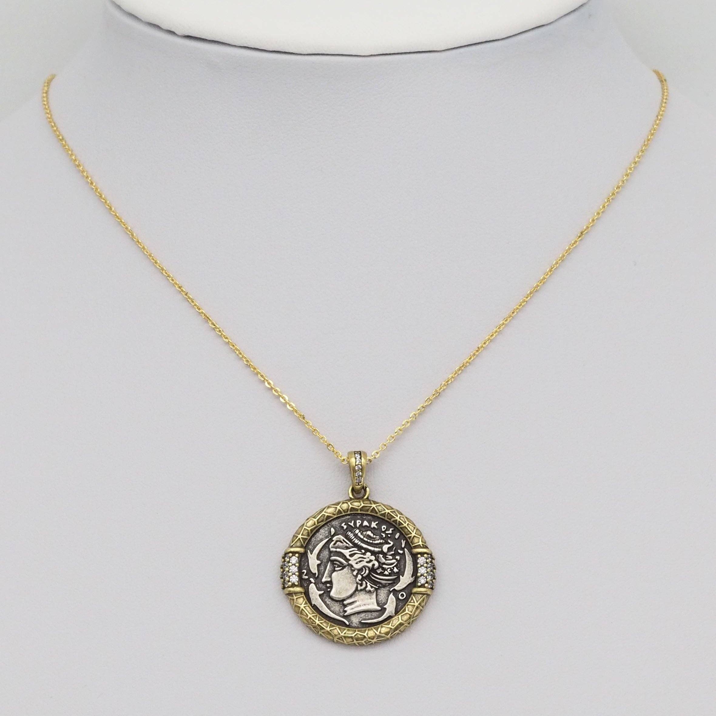 Double-Sided Antique Ancient Greek Coin Charm, Sku#Y886