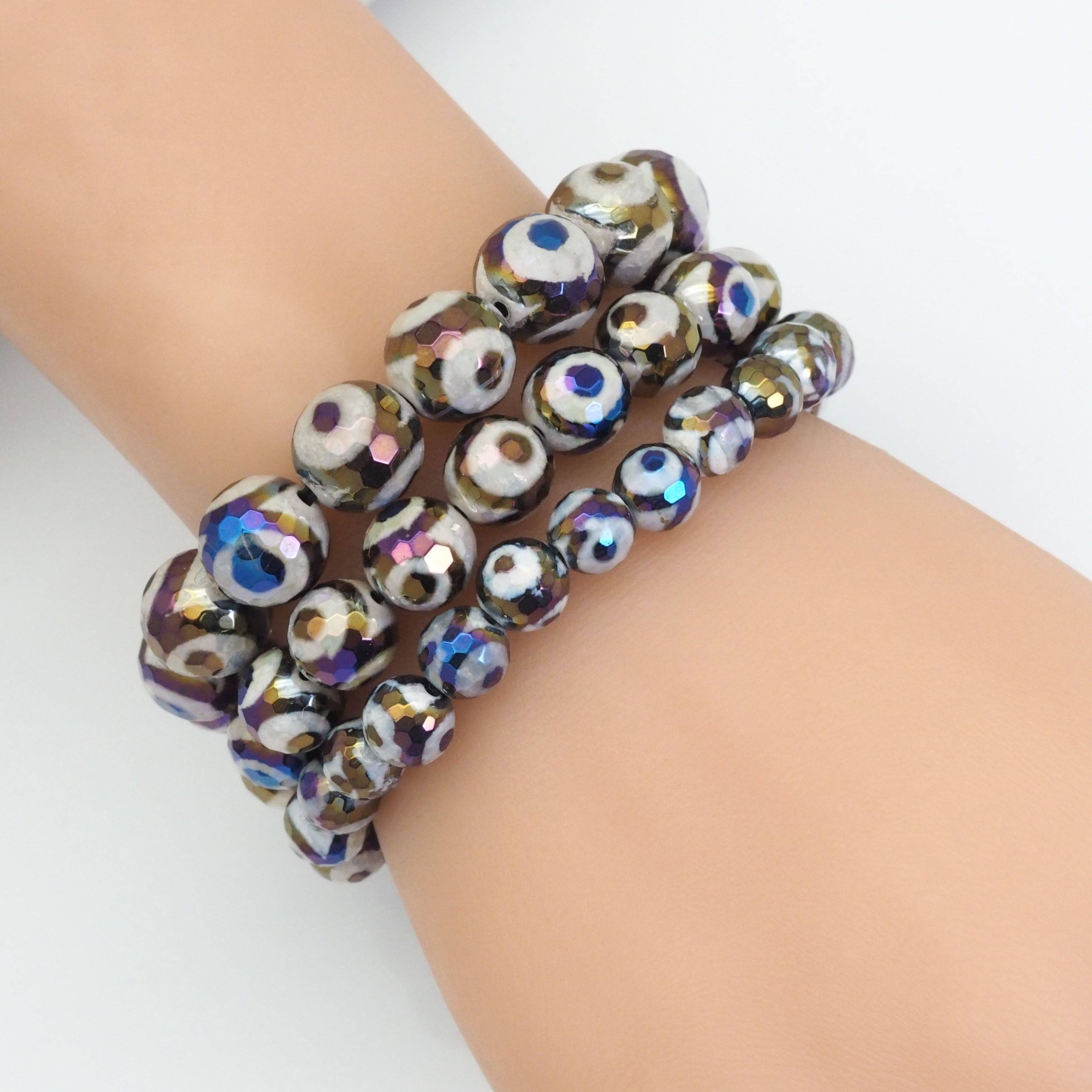 AB Mystic Evil Eye Agate Stretchy Bracelet, Sku#EF424
