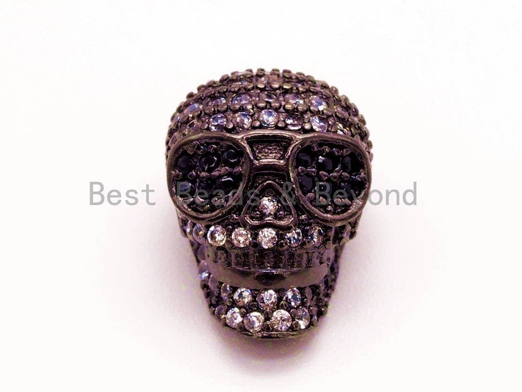 CZ Micro Pave Skull Head with glass Beads, Cubic Zirconia Spacer Beads, 10x13mm, SKU#G173