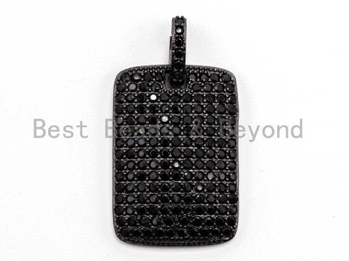 Black CZ Pave On Black Micro Pave Square/Rectangular Charm, Dog Tag Square/Rectangular Pave Charm, Pave Dangle Charms,18x26mm, Sku#F375