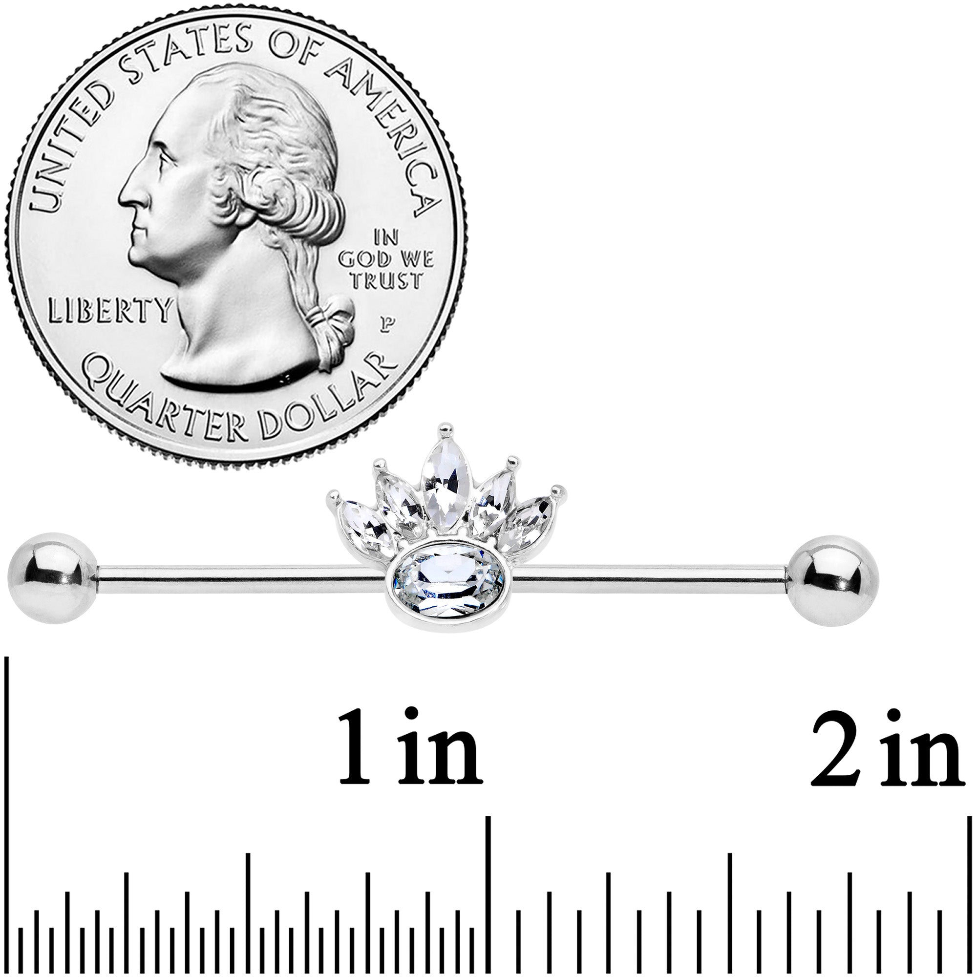 14G Clear Gem Crown Industrial Barbell 38mm