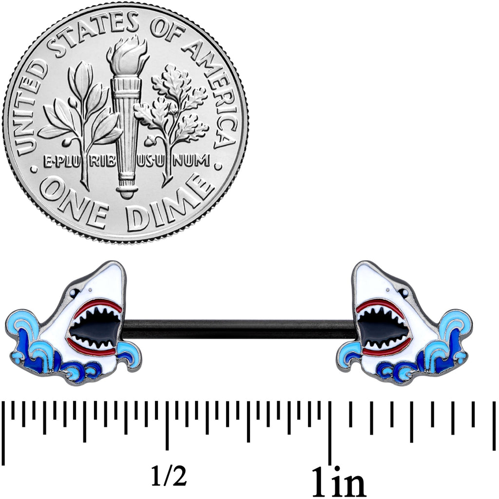 14G 5/8 Black Shark Bite Barbell Nipple Ring Set