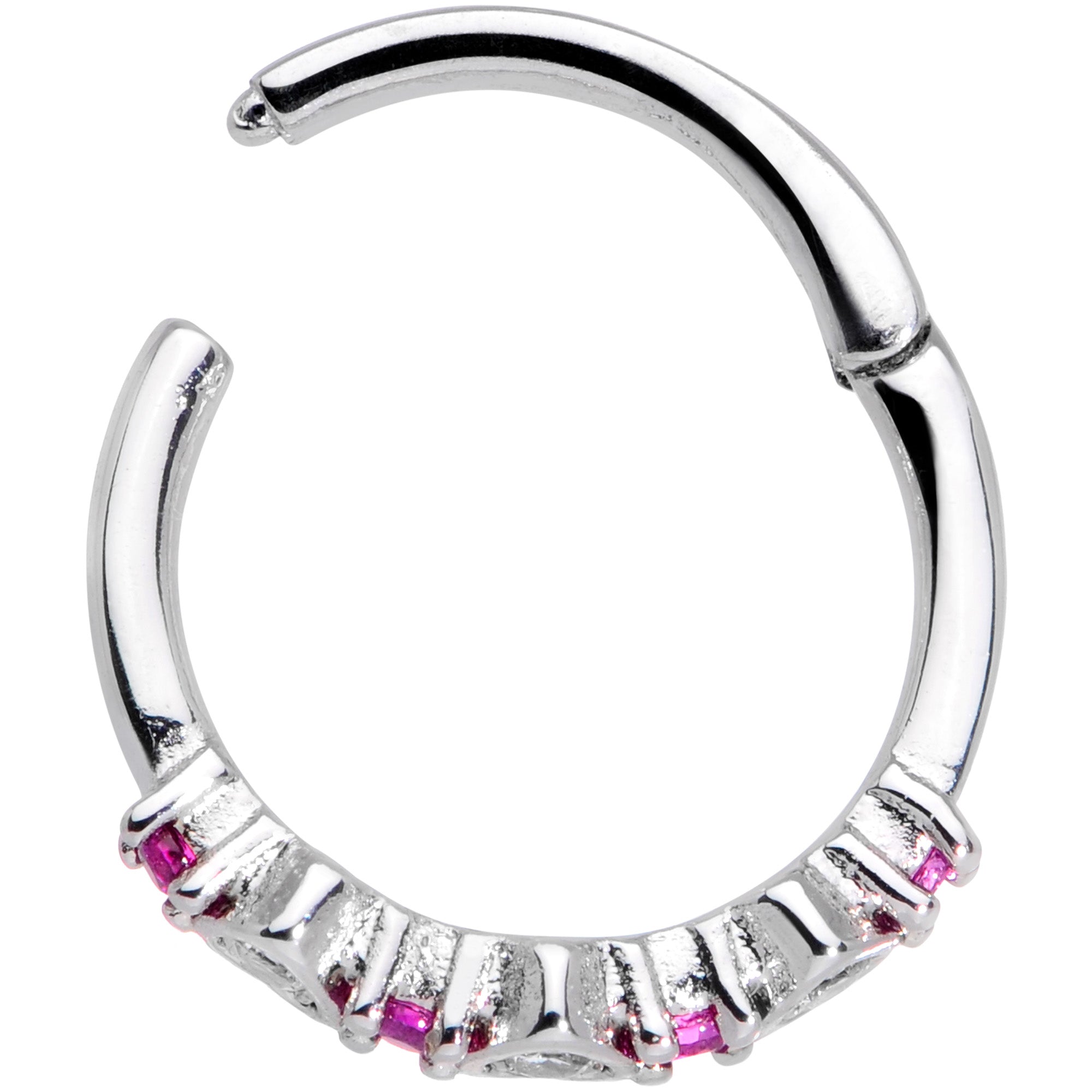 16G 3/8 Clear Pink CZ Gem Hearts Hinged Segment Ring